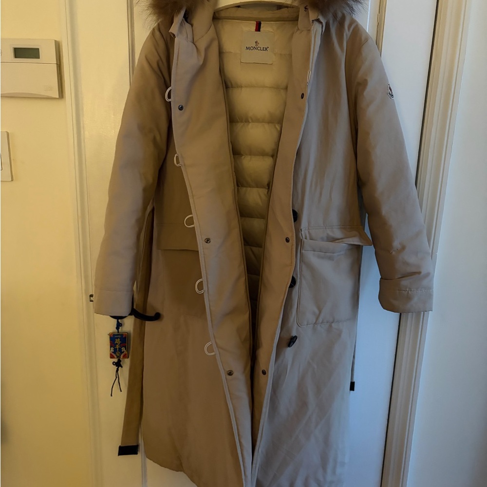 Moncler Beige Jacket with Logo Patch